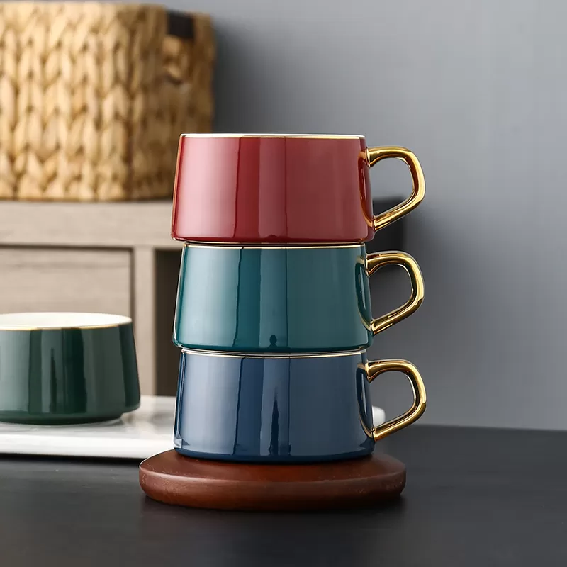 Bộ cốc uống trà cà phê đế gỗ phong cách cổ điển kèm hộp quà