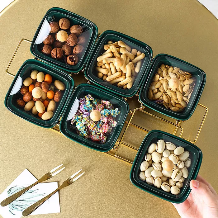 Khay mứt, hạt hũ vuông xanh nắp trong suốt