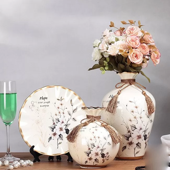 Bộ lục bình tranh đĩa hoa anh đào 25cm